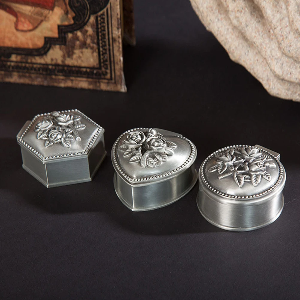 

Vintage Alloy Jewelry Box Trinket Holder with Flower Pattern for Decoration