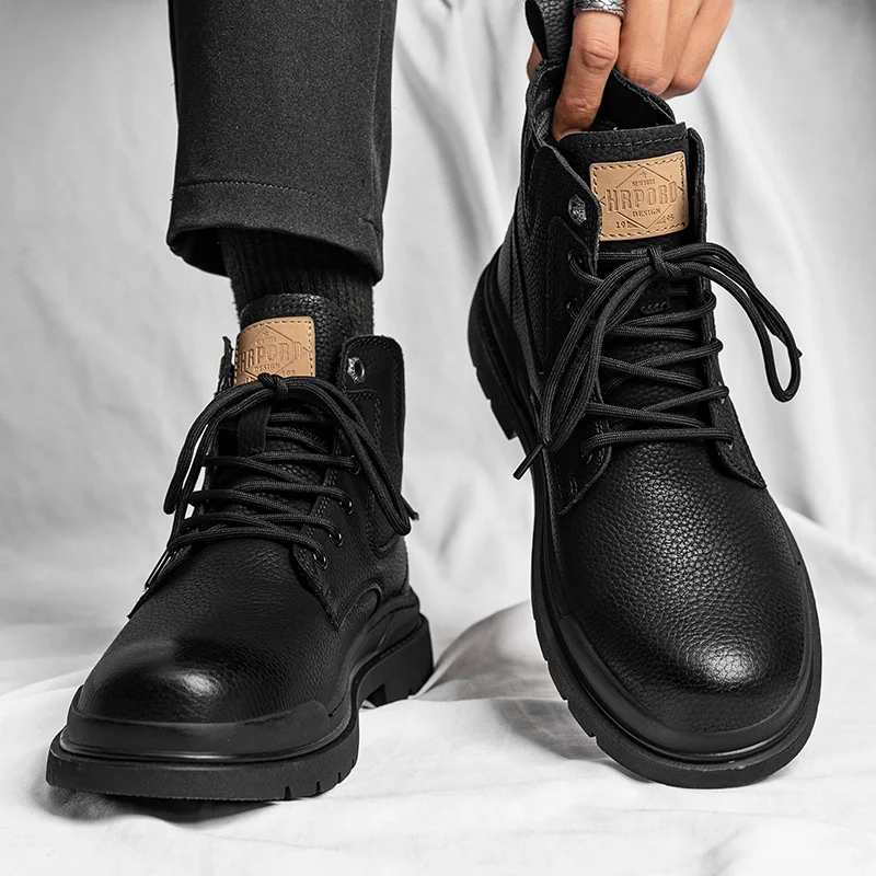 Botas altas amarillas grandes: zapatos de cuero genuino para hombre de otoño, novedad de 2024, suela gruesa elegante que aumenta la altura interior