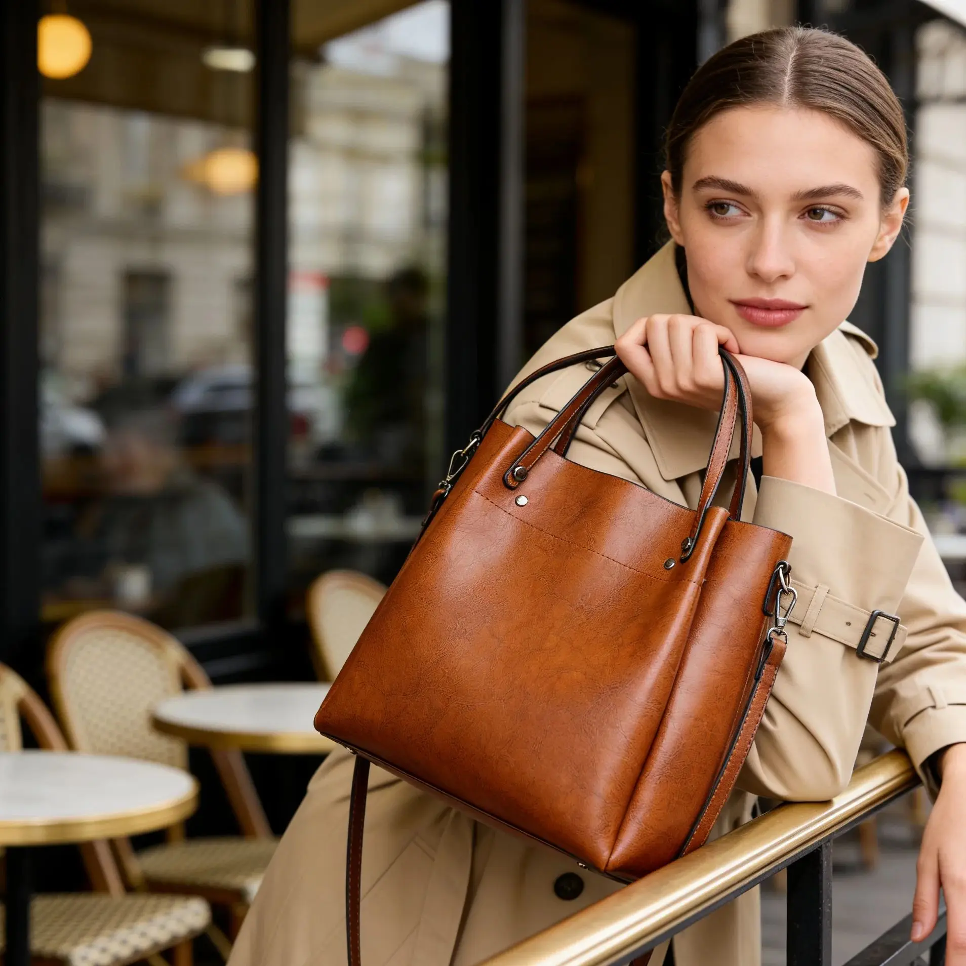 

Leather Women's Shoulder Bag Top Handle Bag Tote Large Capacity Fashion Crossbody Handbag Bag Commuter Shopping