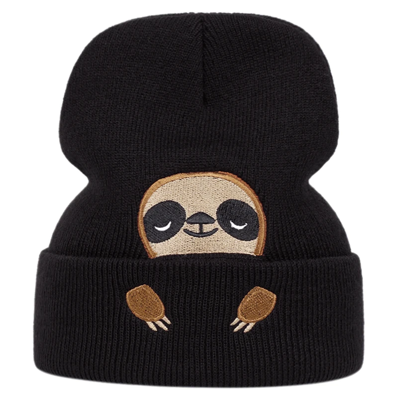 Cute Sloth Embroidery Knitted Hat Winter Women Men Outdoor Warm Beanie