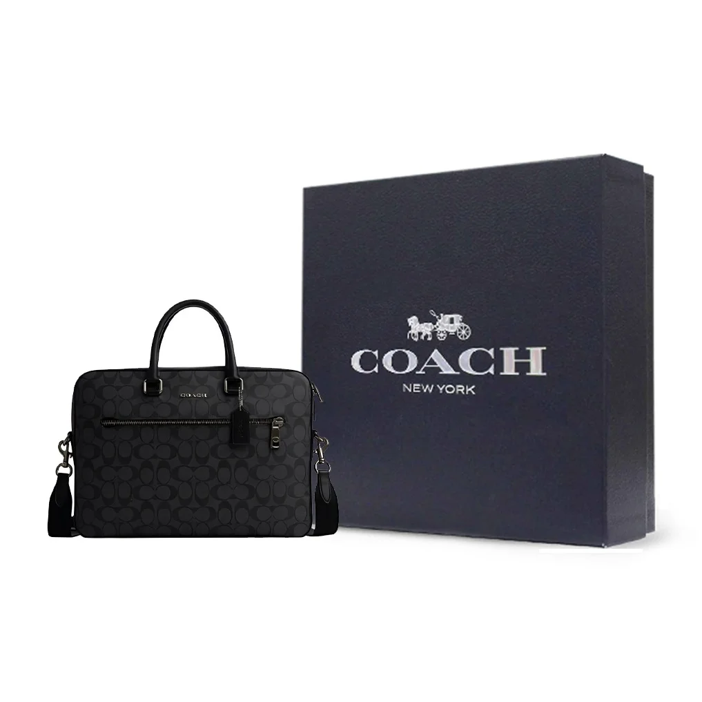 COACH ETHAN Artificial Leather Portable One Shoulder Crossbody Briefcase Large Men's Black CR270-QBLWO