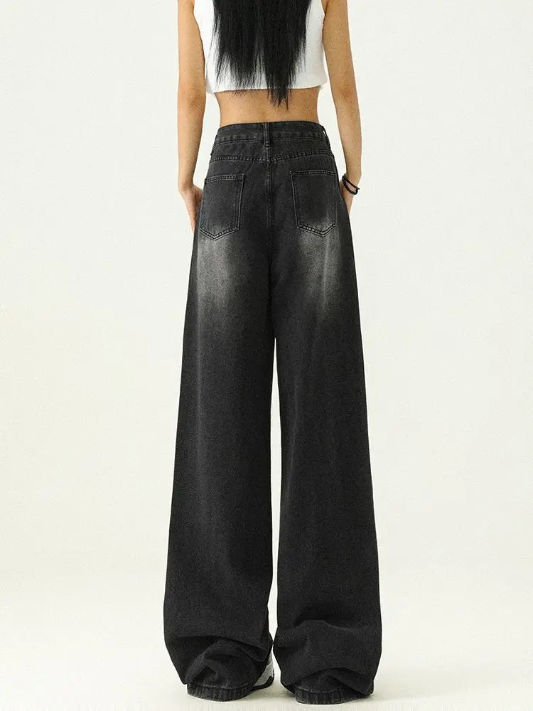 

Low Waisted Jeans Trousers For Woman Boyfriend Cargo Pockets Military Utility Work Style Straight Loose Fit Relaxed Casual Basic