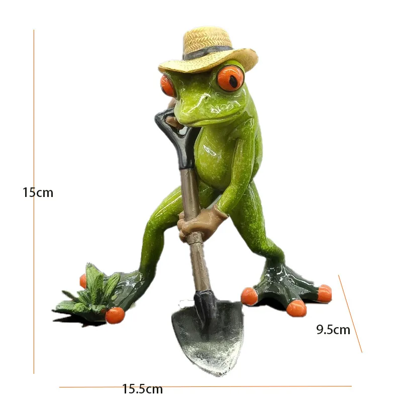 Funny Shovel Frog Sculpture Garden Potted Plant Decoration Accessories Resin Animal Figurines Cute Frog Statue Home Decoration