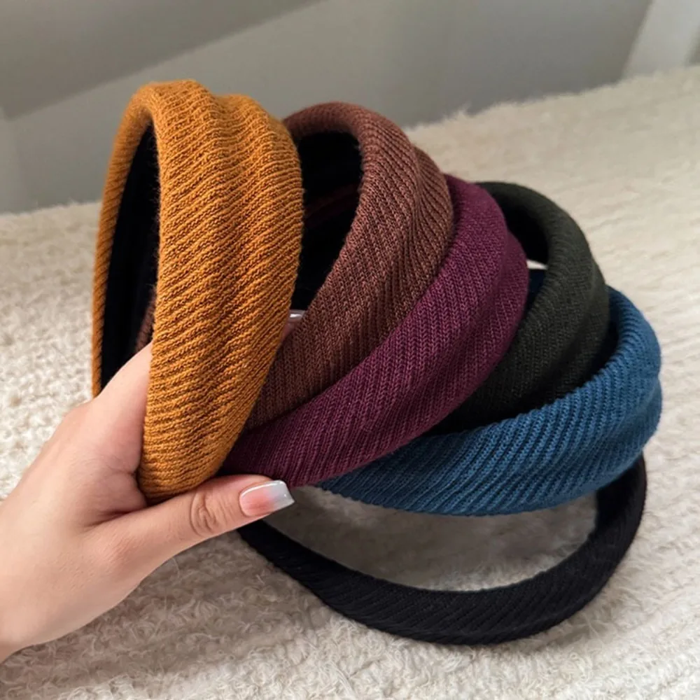 

Autumn Winter Headbands Solid Color Wide Hair Hoop Hair Bands Fashion Girl Sponge Knitted Hairbands Wash Face Headband Headdress