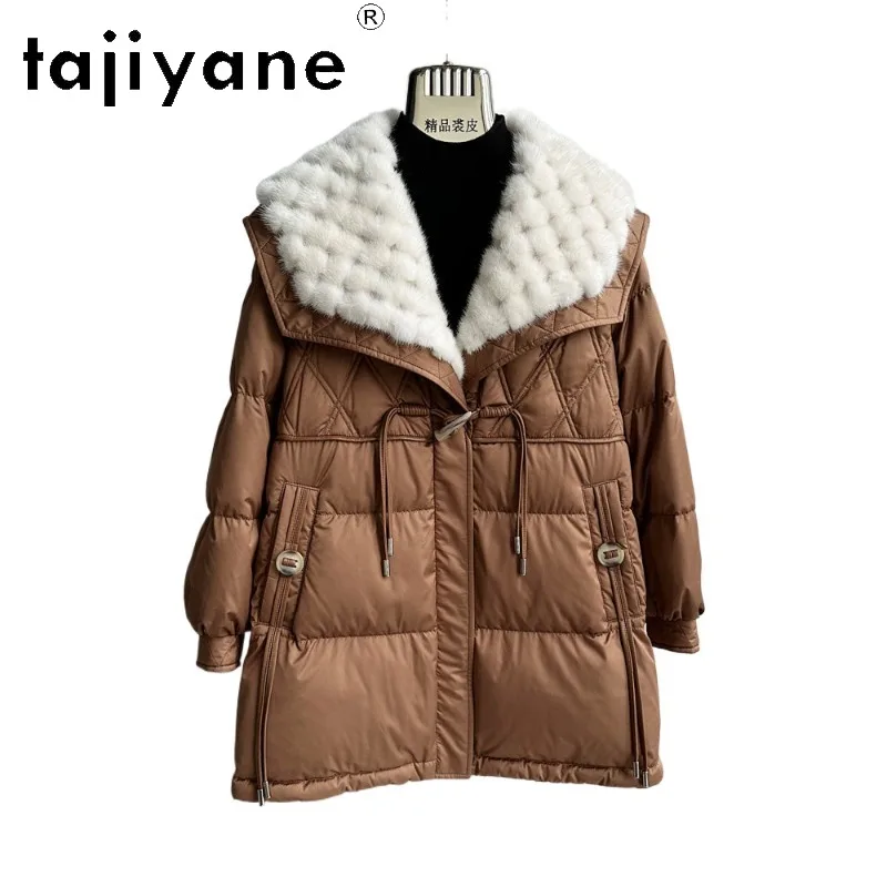 TAJIYANE White Goose Down Jacket Women Winter Coat Mink Fur Collar Puffer Jacket Mid Length Coats for Woman Outerwear Loose 패딩