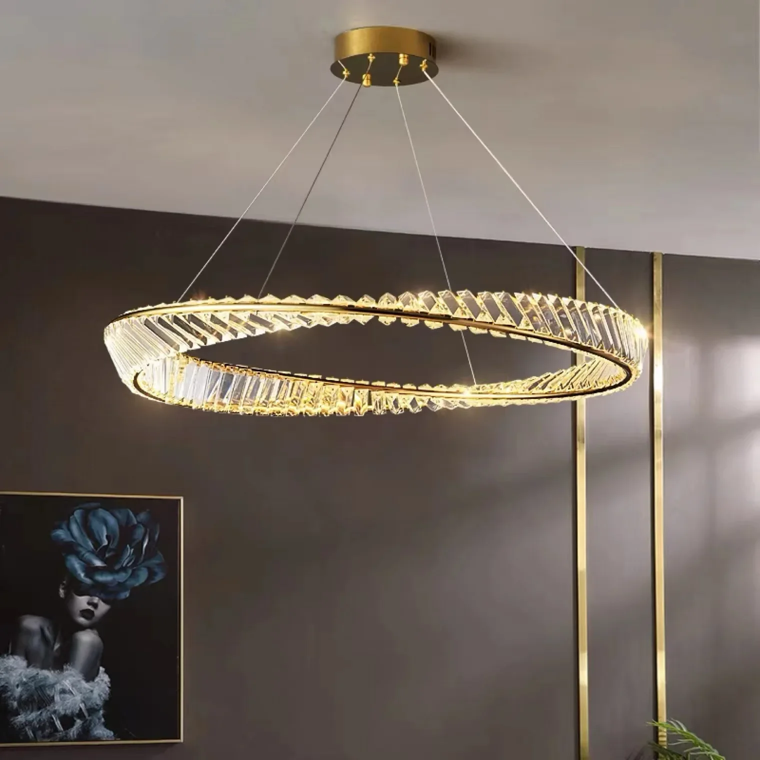 Italian light luxury crystal lamp, large living room chandelier, dining room designer ring bedroom, post-modern simple lamp