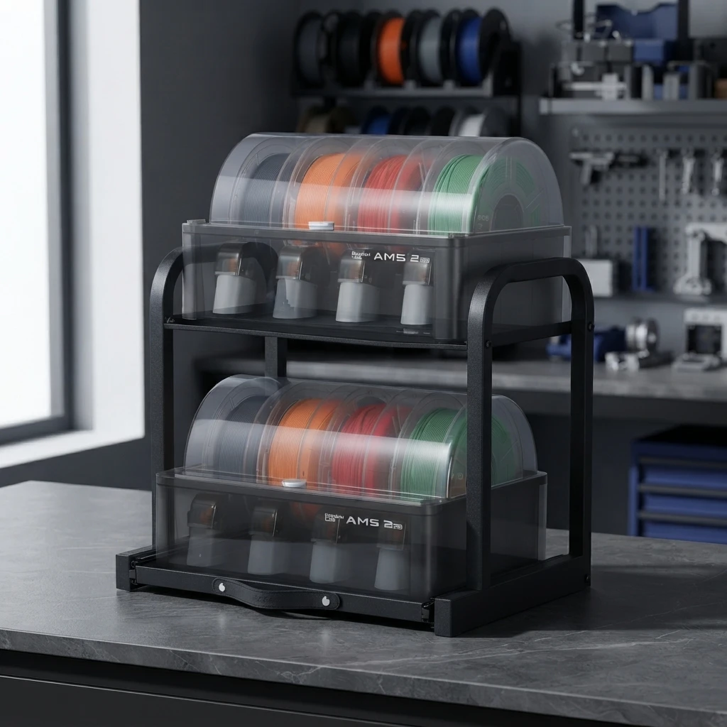 Dla Bambu Lab AMS Stack Rack Dwupoziomowy 2-modułowy pionowy organizer do przechowywania dla AMS/AMS 2 Pro/AMS HT Oszczędzający miejsce stojak na biurko — zdjęcie produktu 2