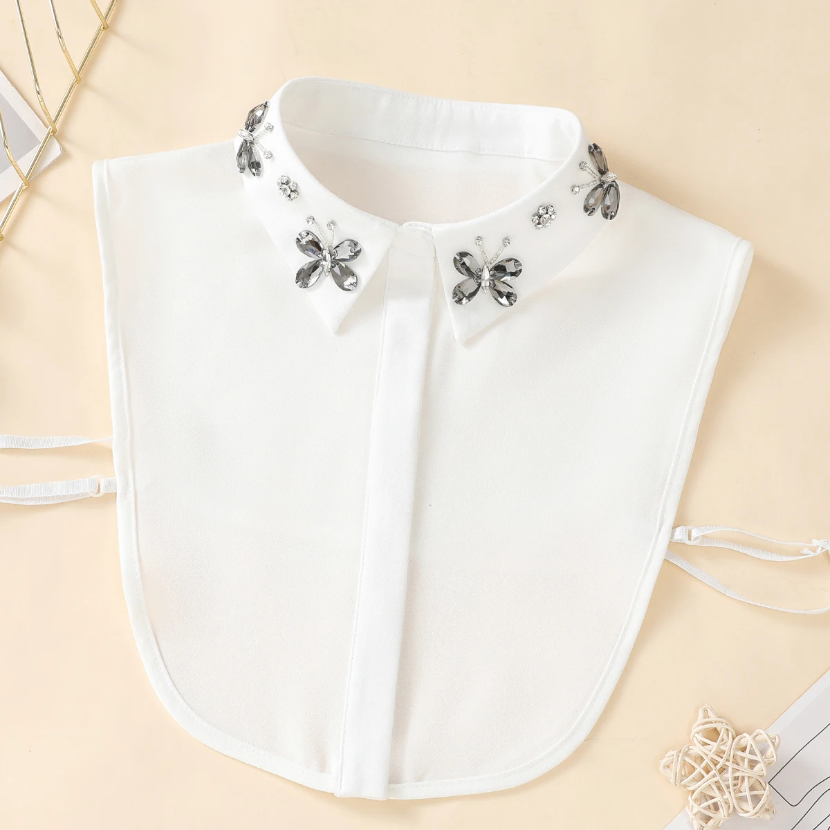 Women's Handmade Beaded Fashion Chiffon Fake Collar with Sweaters, Fake Collar with Base shirt, Versatile Decoration Fake Collar