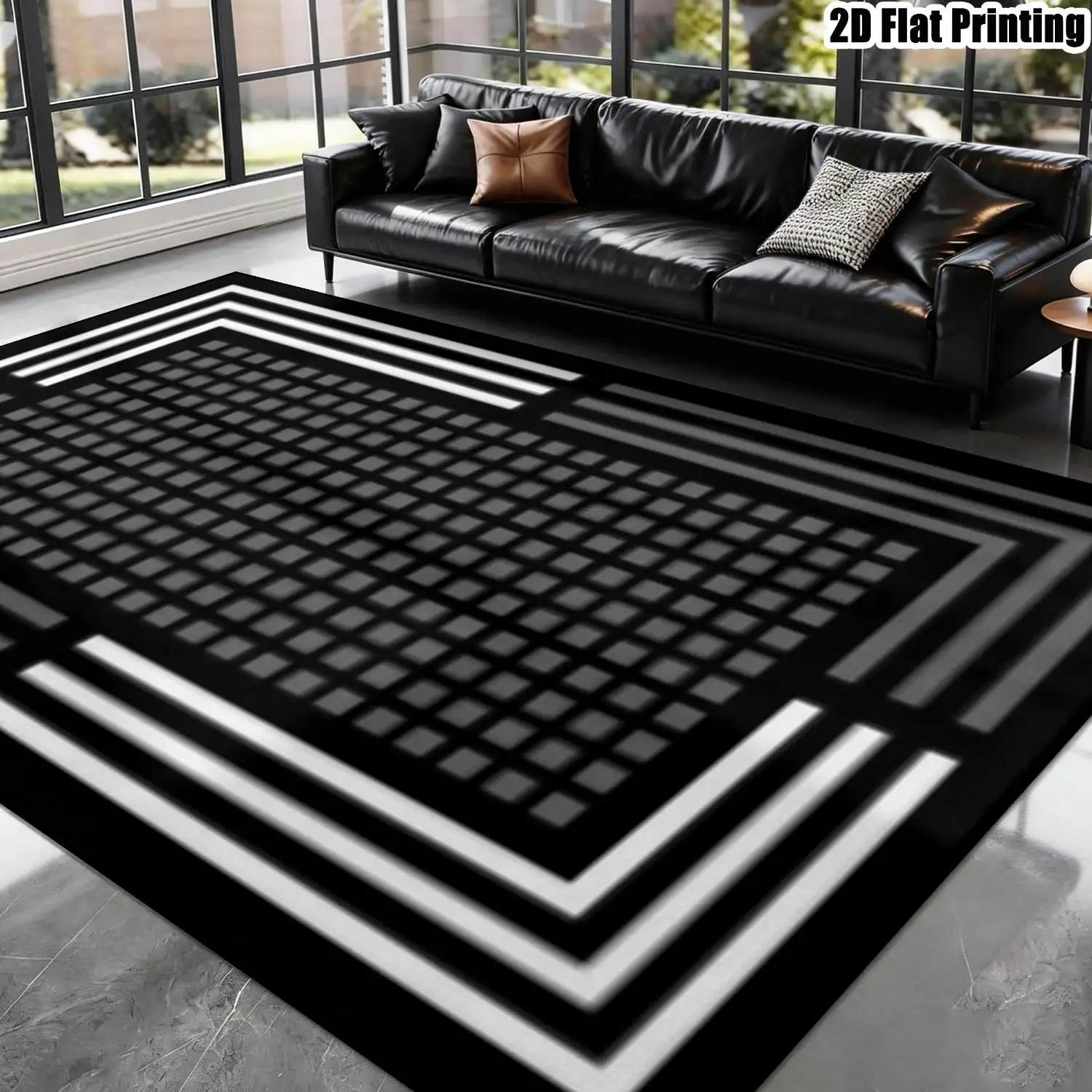 Grid Pattern Carpet Modern Abstract Geometric Area Rug for Living Room Luxury Salon Ground Cover