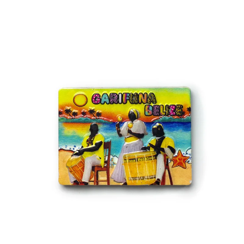 Caribbean Belize Fridge Magnet Featuring Garifuna Drummers Beach And Palm Trees Design Cute Home Decor for Room Decoration