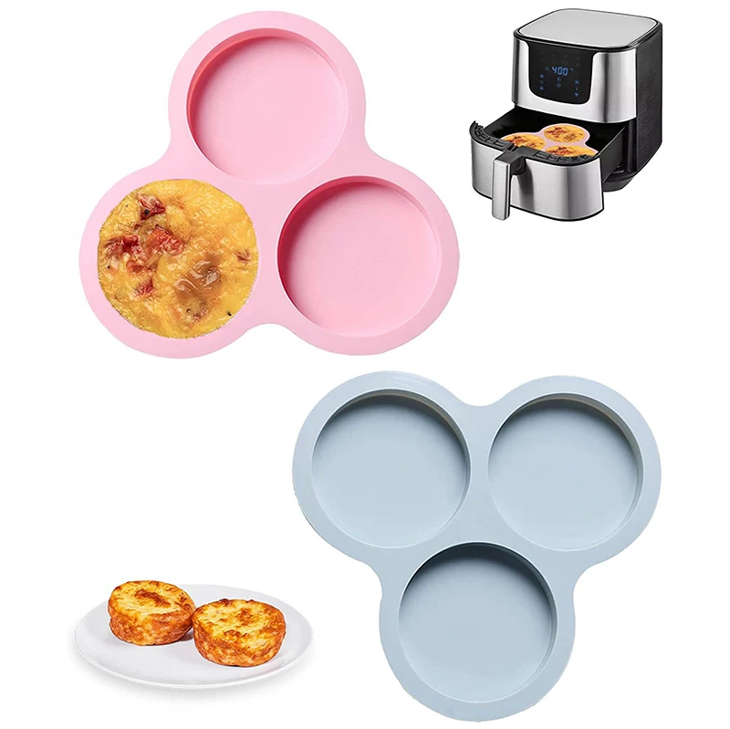 Molde de silicona antiadherente para freidora de aire, forma redonda, 3 cavidades, sartén para huevos, vaporera, herramienta de cocina para huevos fritos