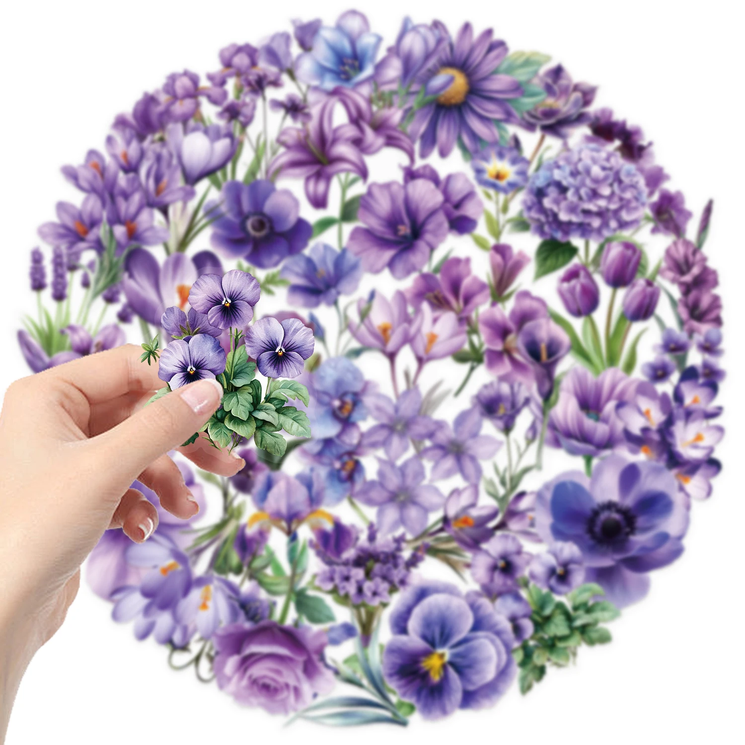 Autocollants transparents à fleurs violettes, Art romantique, pour ordinateurs portables, coques de téléphone, décoration créative étanche, DIY bricolage, 50/100 pièces