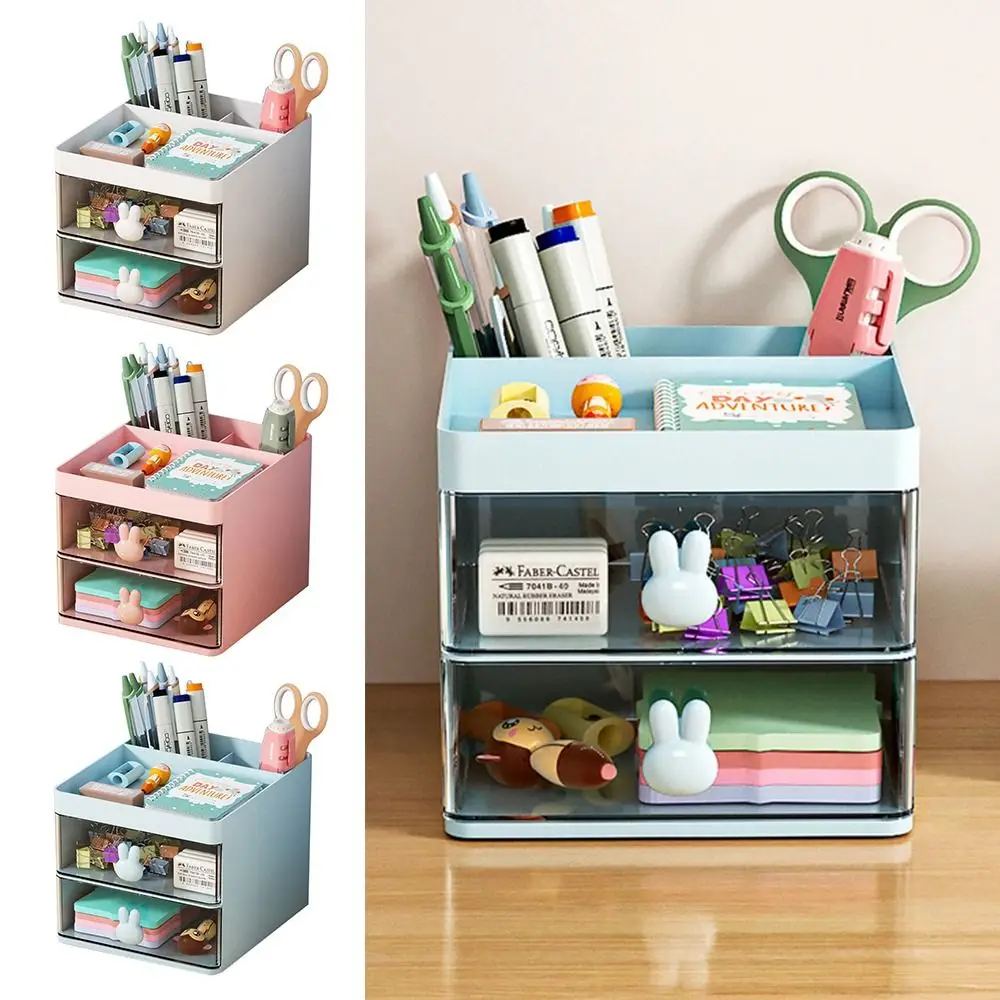 Imagem -02 - Pen Holder com Gaveta Transparente Compartimento Múltiplo Papelaria Storage Box Desktop Organizer