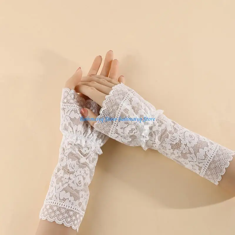 573B Breathable Wrist Covers With Lace Patterns Sheer Nails Art Photo Props Comfortable Sheer Sleeves