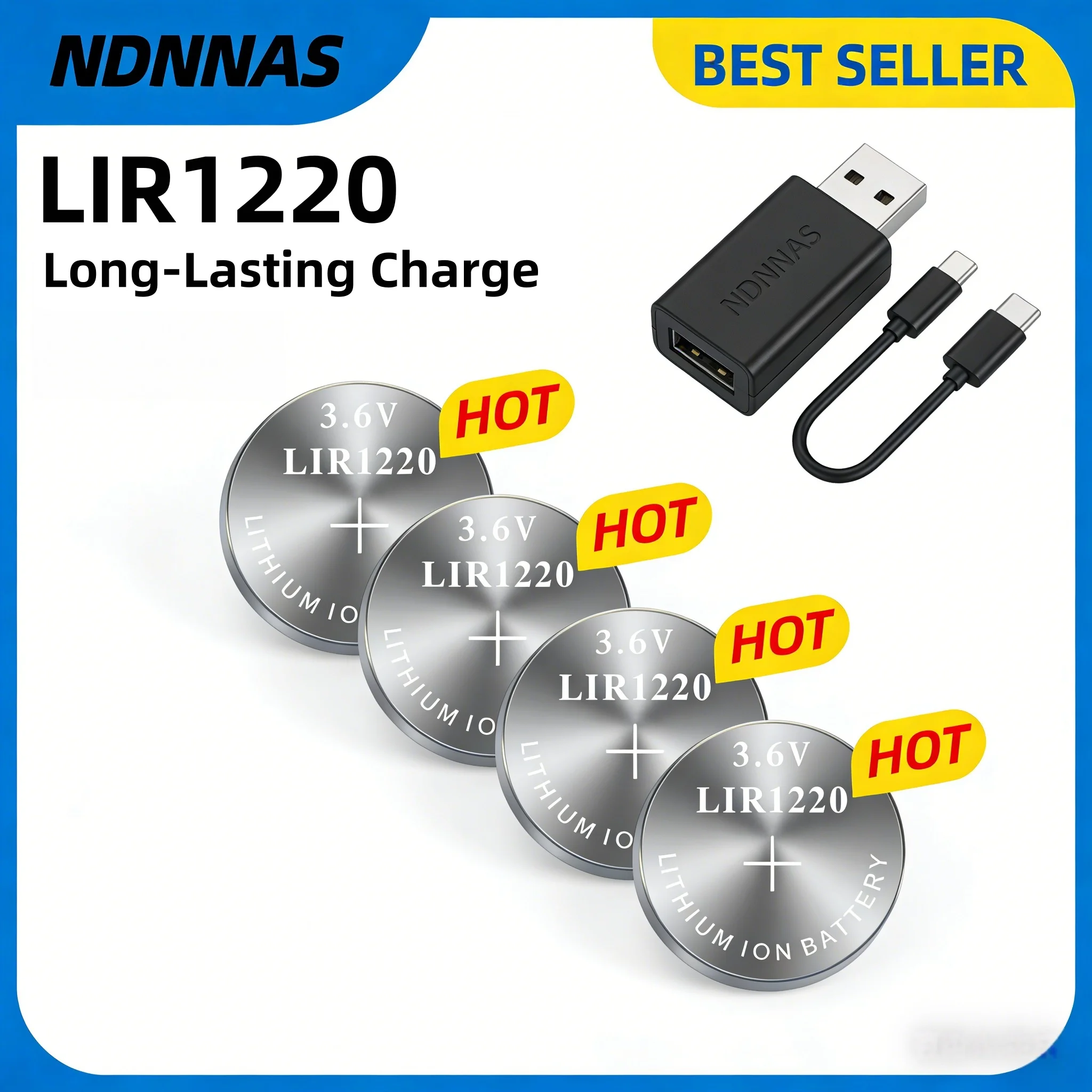 

LIR1220 Rechargeable Battery 3.6V,1-10PCS Compatible with CR1220 for Key Fobs, Watches, Electronics, Bulk Options