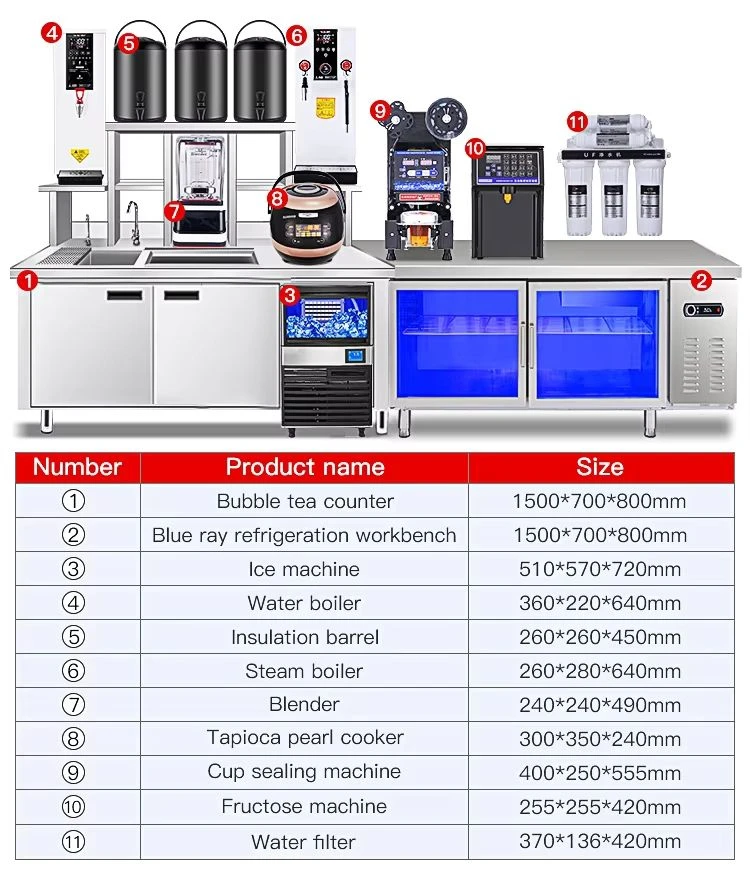 Customized Bar Milk Tea Counter Length Shop Working Table Full Set Bubble Tea Equipment New 220V