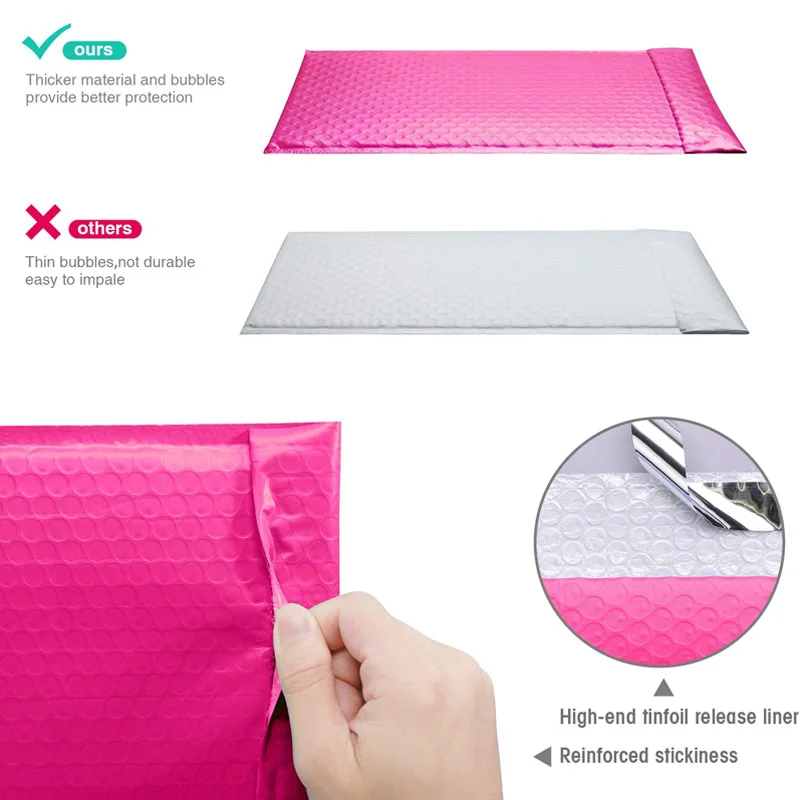 Imagem -02 - Bubble Mailers Acolchoados Envelopes Ziplock Bolsa Embalagem Bolsas para Negócios Mylar Bags Embalagem de Envio Rosa Rosa 50 Pcs