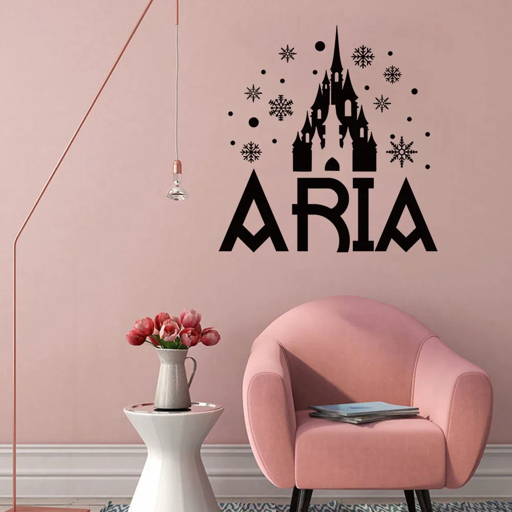 1PC Cute Castle Snowflake Custom Text Family Wall Stickers Mural Art Home Decor For Living Room Decor Art Decor Wallpaper