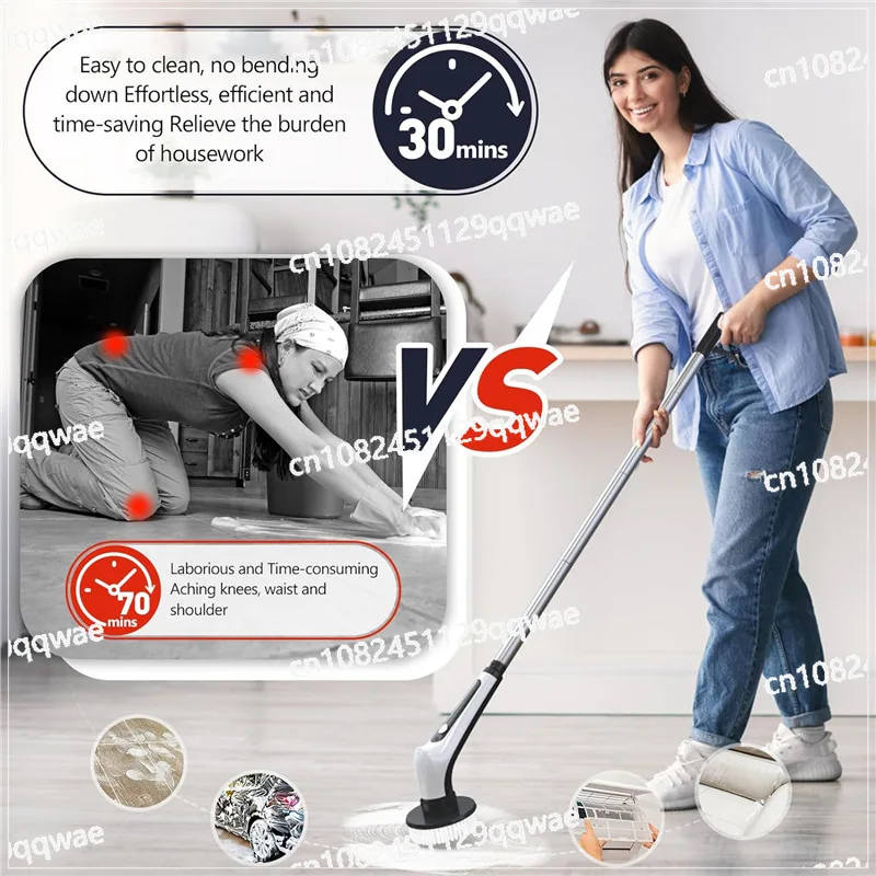 Electric cleaning brush long handle ten-in-one IPX8 waterproof wireless kitchen bathroom cleaning artifact