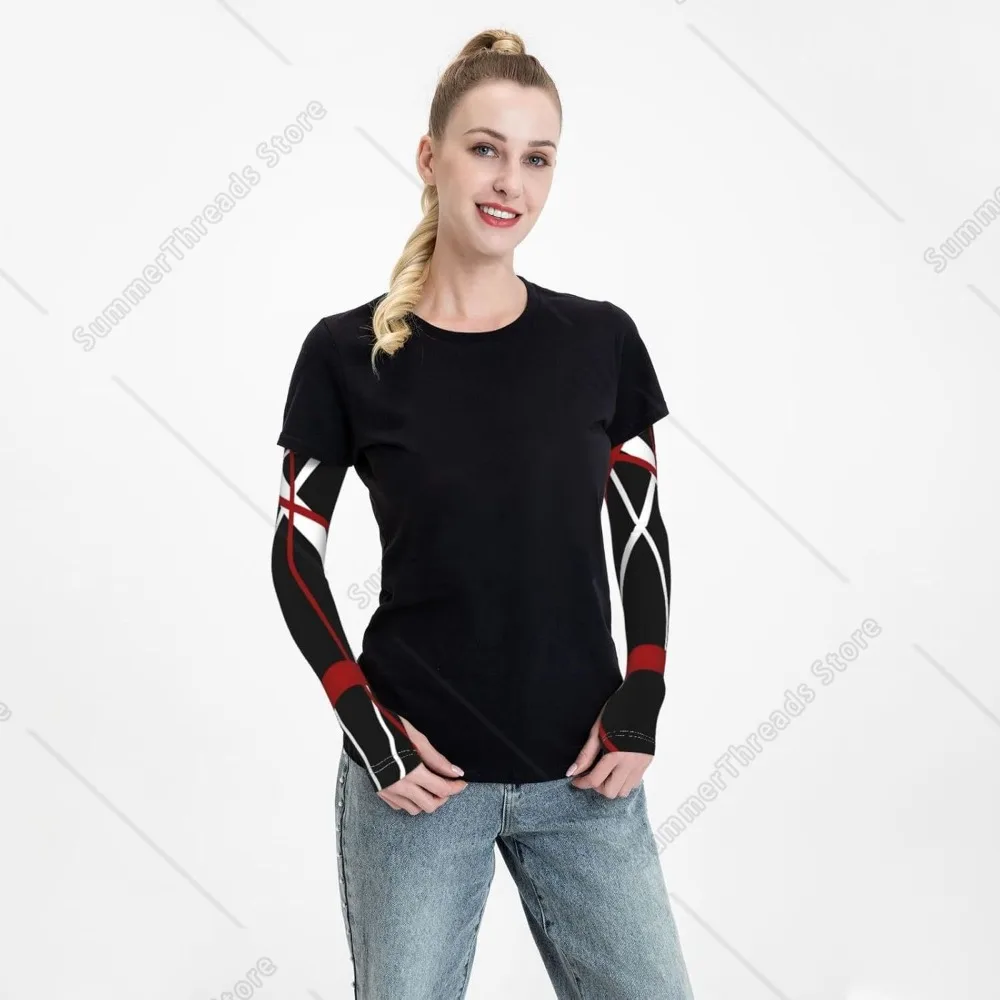 Abstract Red And White Lines On Black Sun Protection Arm Sleeves Thorn Proof Garden For Men Women,Sweatproof Sun