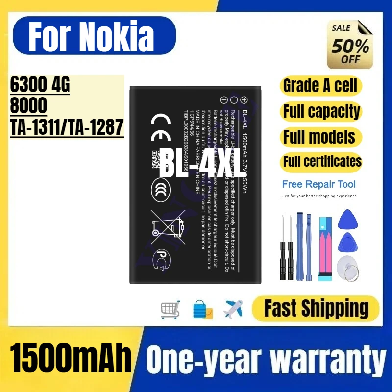 

BL-4XL for Nokia 6300 4G/8000/TA-1311/TA-1287 Phone Battery High Quality High Capacity Replacement Bateria Grade A Cell