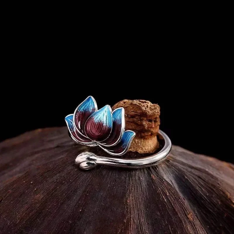 Shang Lotus Colorful Enamel Ring, New Arrival, Popular Single Ring for Students