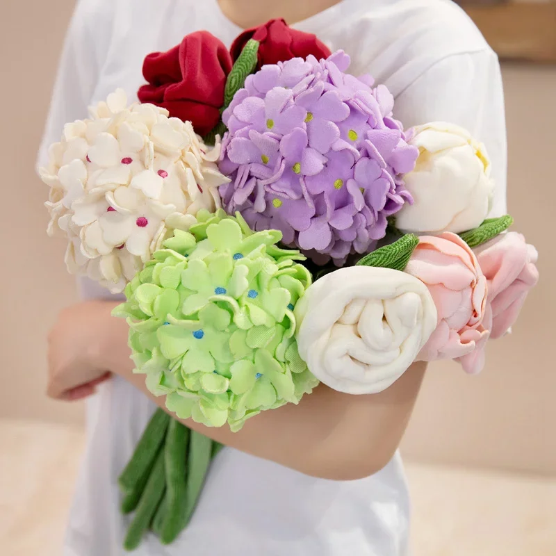Bendable Plush Flower Bouquet Soft Stuffed Tulip Rose Sunflower Daisy Cute Flower for Valentine's Day Gift Home Wedding Decor