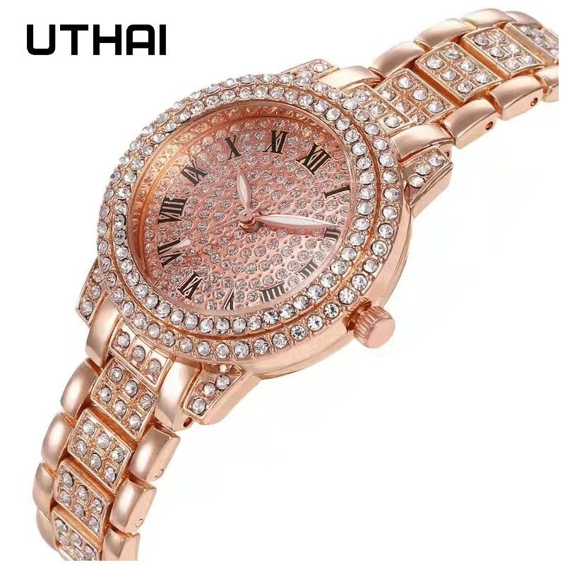 UTHAI H57 Women\'s Watch Vintage Diamond Ribbon Watches Gold Bracelet Accessories Woman\'s Fashion Quartz Wristwatch Clock