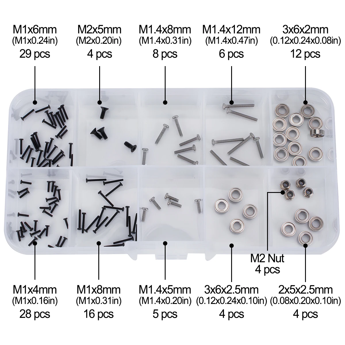 120PCS Stainless Steel Screw Set with Storage Box for 1/30 Axial SCX30 RC Crawler – Repair Tools Accessories