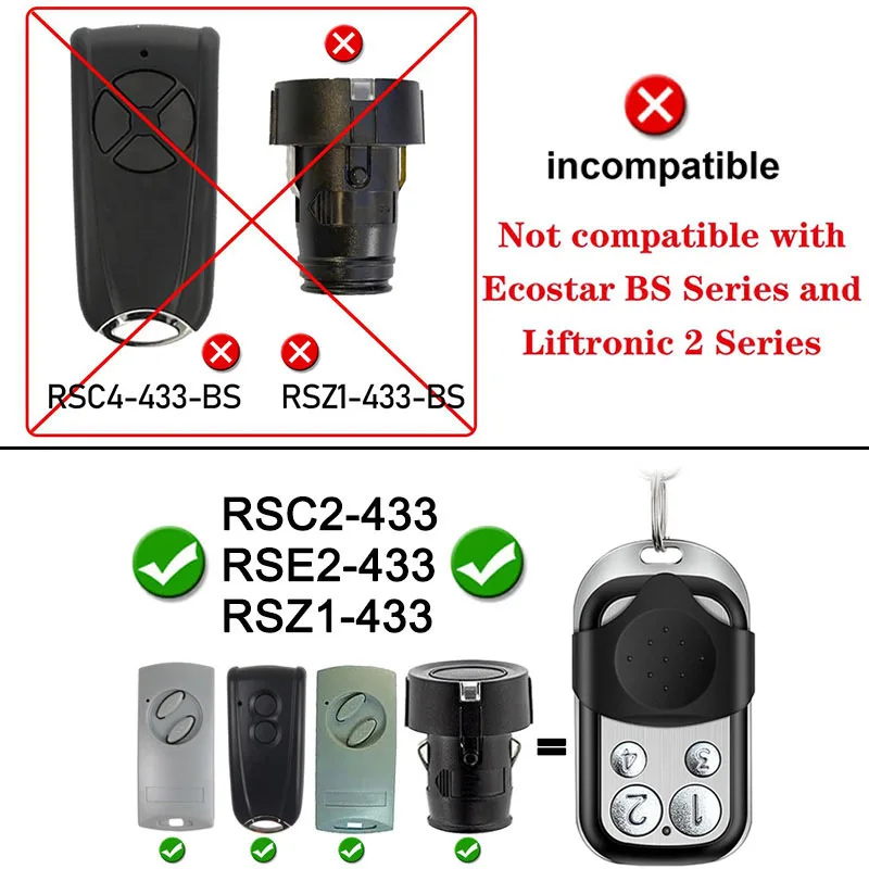 ECOSTAR RSC2 RSE2 RSZ1 433 Remote Control Garage Door Opener 433.92MHz Rolling Code Garage Remote Control 4 Buttons