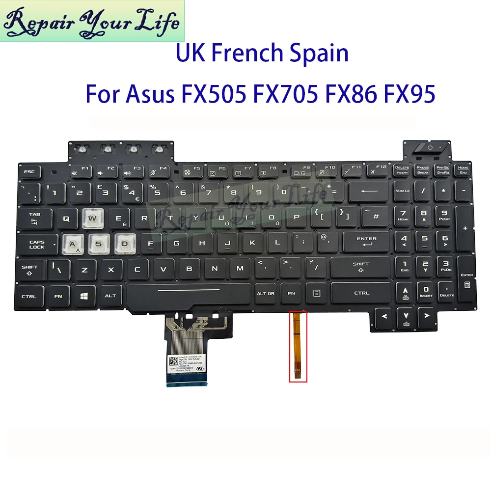 

Британская, Испания, французская клавиатура AZERTY с RGB-подсветкой для Asus TUF Gaming FX505 FX705 FX504 FX86 FX90 FX86 FX505GD FX705DU 0KNR0-661PUK00