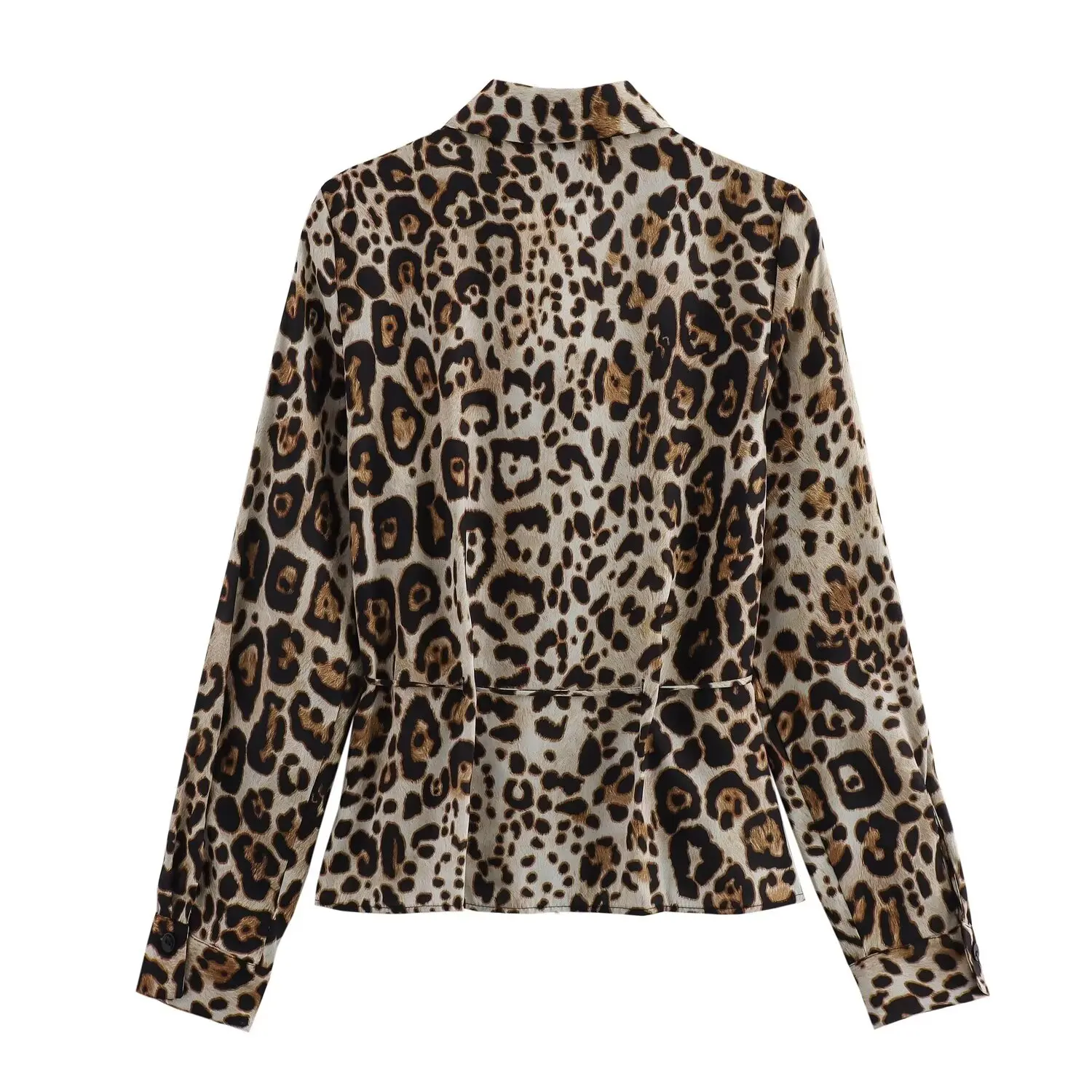 Maxdutti Long Sleeve Blusas Mujer De Moda 2024 Shirt Sashes Collect Waist Blouse Women Leopard Print Shirt Women