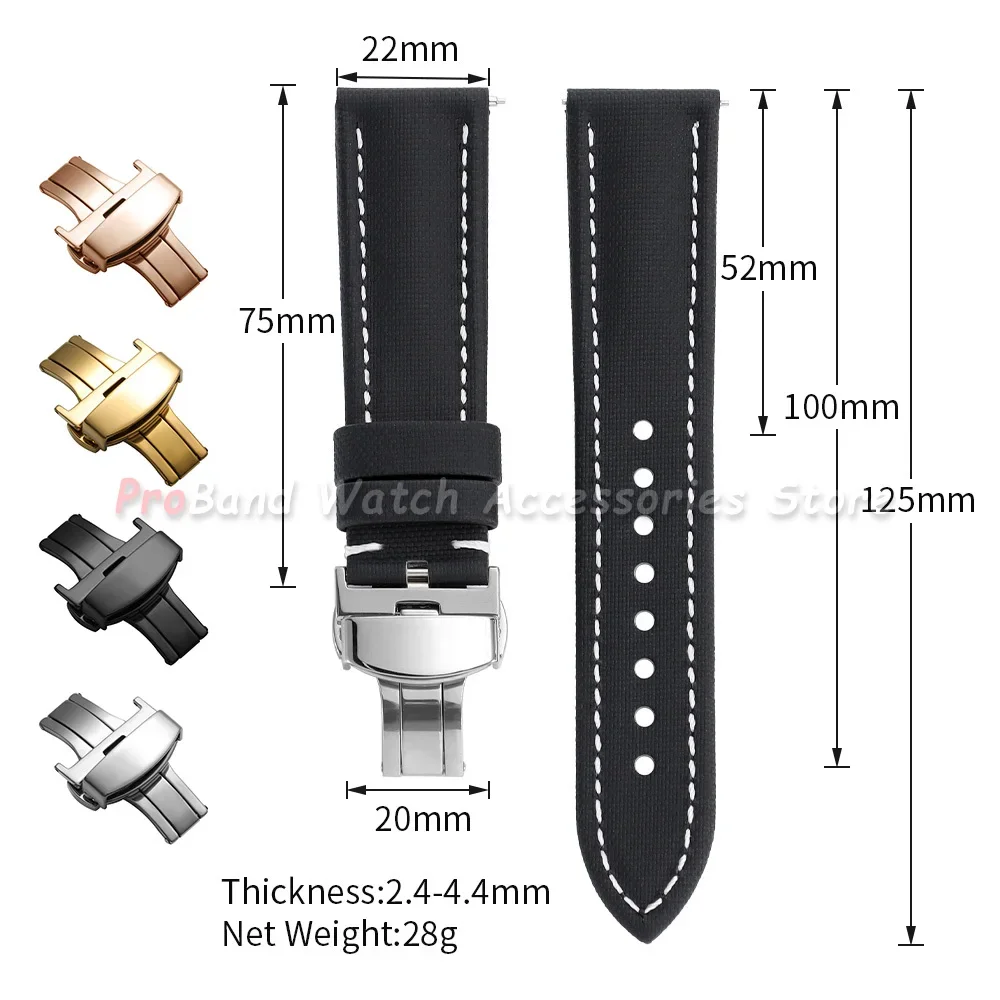 18/19/20/21/22mm Business Sailcloth Watch Strap for Omega for Seiko Butterfly Buckle Bracelet Quick Release Leather Watchband view 6