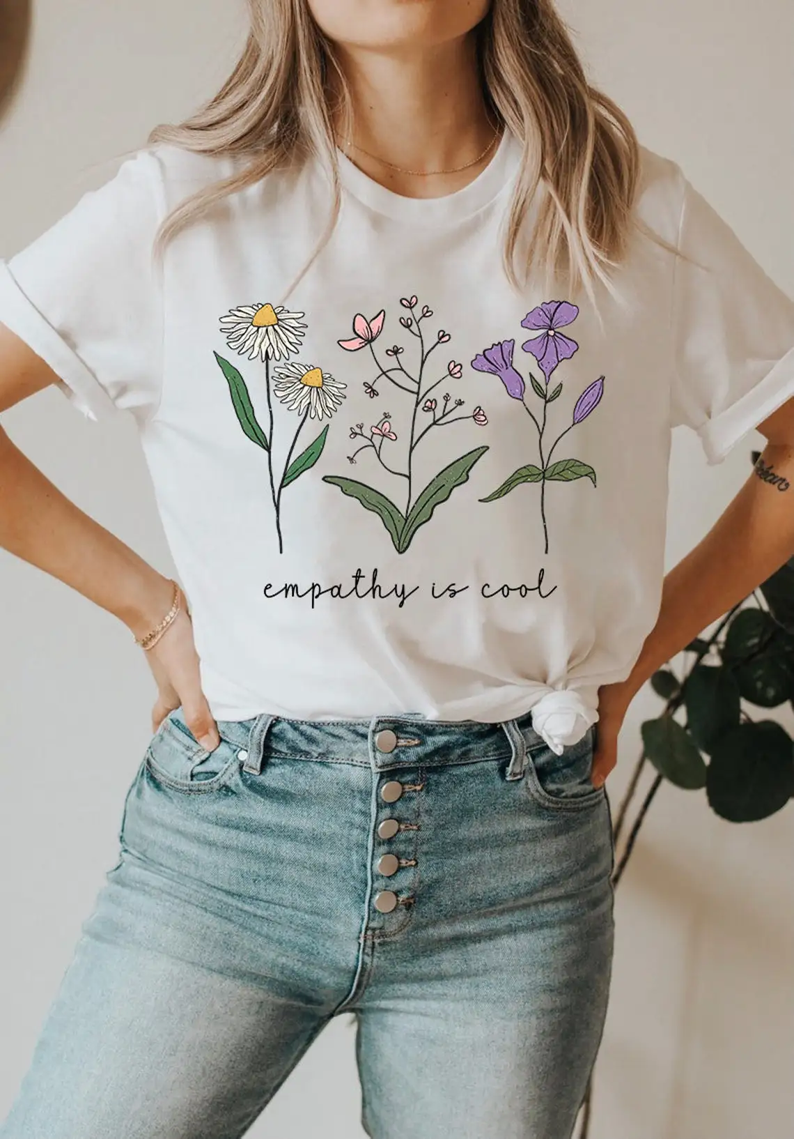 

colored Empathy is cool tshirt vintage women wildflower be kind tee shirt