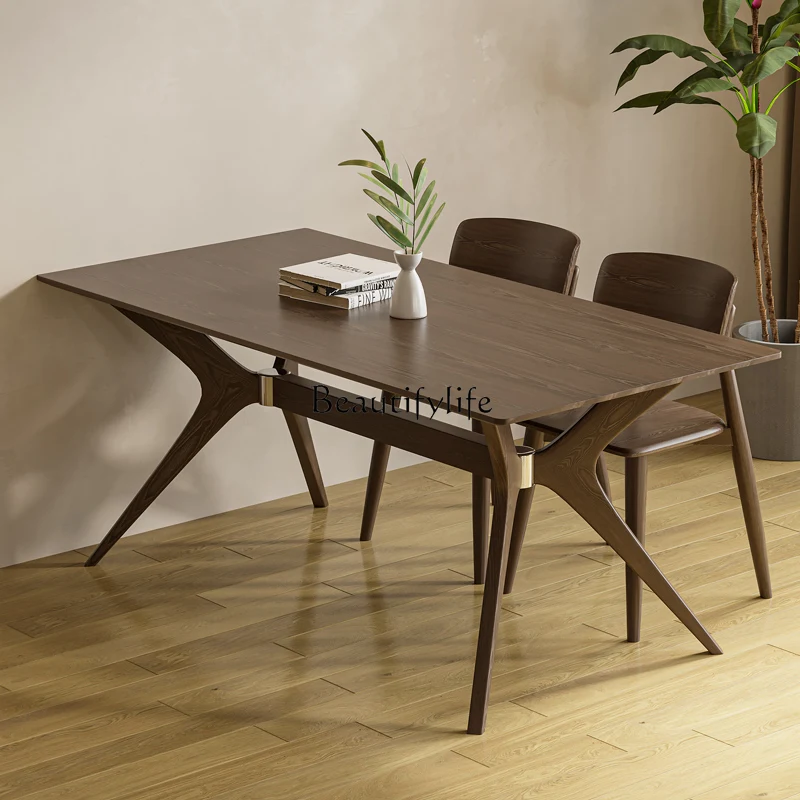 

Modern Nordic Solid Wood Rectangular Dining Table Italian Style Simple White Ash Wood Dining Table