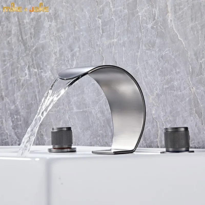 

Three hole waterfall style basin faucet, bathroom countertop basin faucets hot and cold water mixer tap morden toilet tap