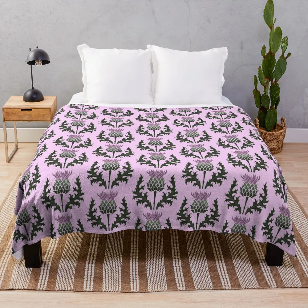 Scottish Thistle Flower of Scotland on Pale Pink Throw Blanket Blankets For Sofas Sofa Quilt Blankets