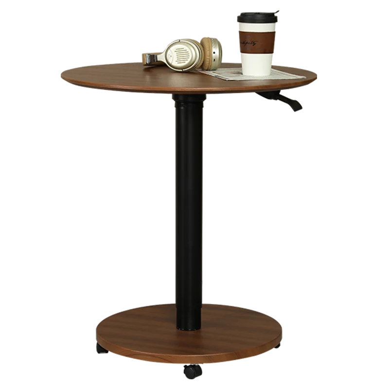 ADA Round Desktop Pneumatic Mobile Table Height Lifting Adjust Coffee Movable Laptop Adjustable Bar Table With Four Wheels
