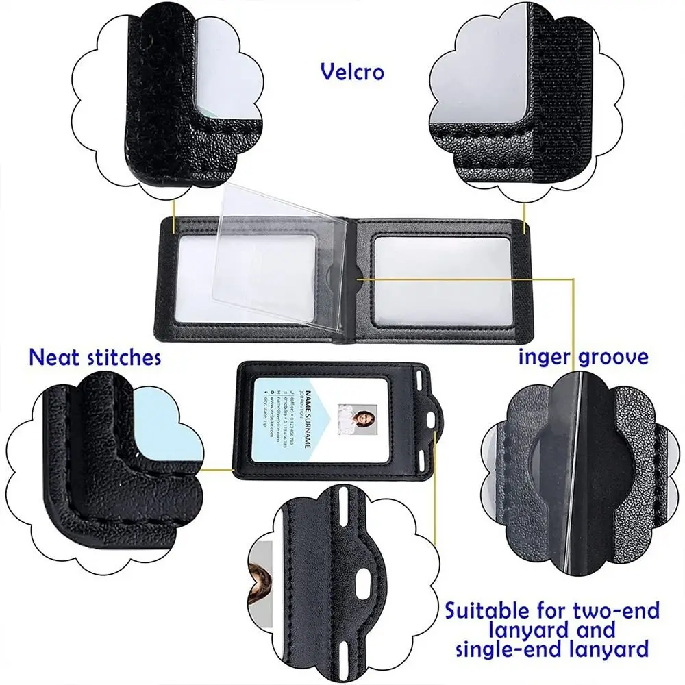 PU Leather ID Card Holder with Card Slots Tri-fold Badge Holder Transparent Card Holder