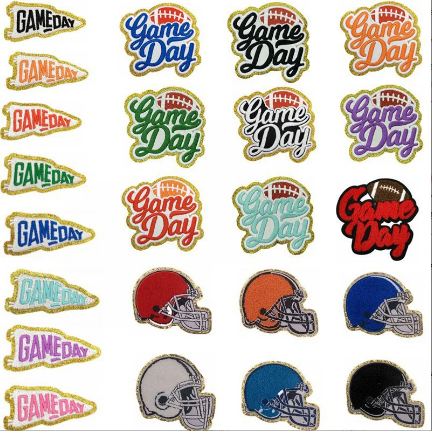 10 Stück Game Day Pailletten-Handtuch, bestickte Aufnäher, Kleidung, Hut, Tasche, Schuhreparaturmaterial, Telefon, Geschenkbox, Dekor, DIY-Zubehör