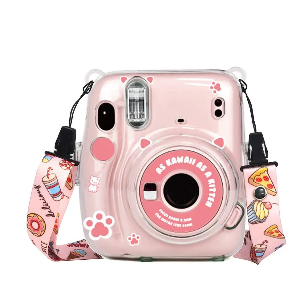 Transparent Crystal Camera Cover Photo Bag Storage Case Protective Shell with Shoulder Strap Sticker for Fujifilm Instax Mini 11