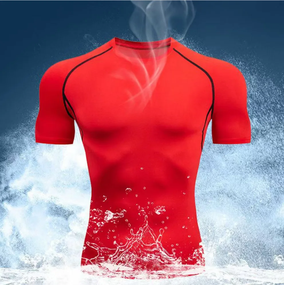 

Мужская спортивная футболка Slim Fit для бега: быстросохнущая, эластичная, влагоотводящая, компрессионная, дышащая, для тренировок в зале