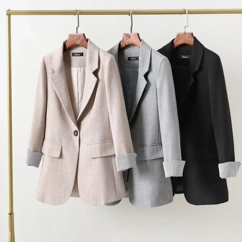 

Women Tailored Coat Notched Single Breasted Slim Suit Jackets Spring Autumn Korean Style Outerwear Female Solid Color Blazer