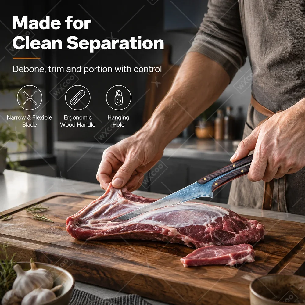 WXCOO Professional Kitchen Boning Knife Damascus Steel Meat Cleaver Cooking Tools Chef Knife Utility Slicer with Wood Handle