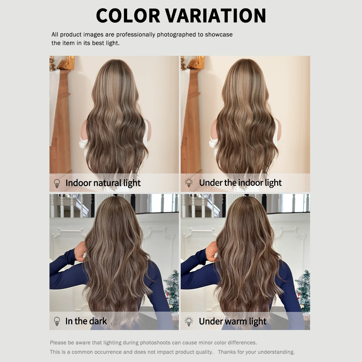 7JHH WIGS Long Body Wave Chocolate Ombre Brown Wig for Women Modest Fashion High Density Synthetic Chocolate Wigs with Neat Bang - view 6