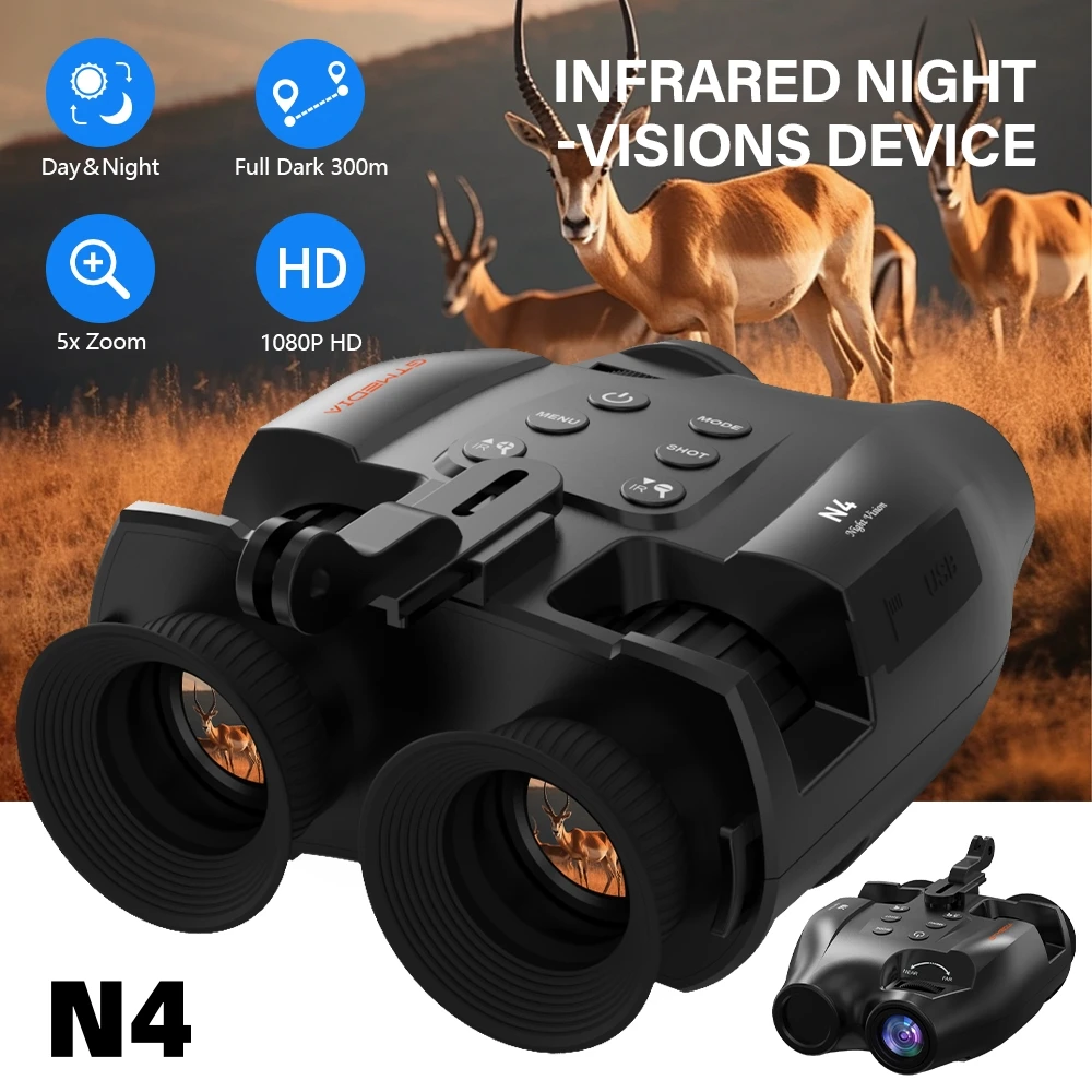 GTMEDIA N4 Digital Night Vision Binoculars 1080P Full HD Infrared Hunting Camera 300M 5X Optical For Total Darkness Surveillance