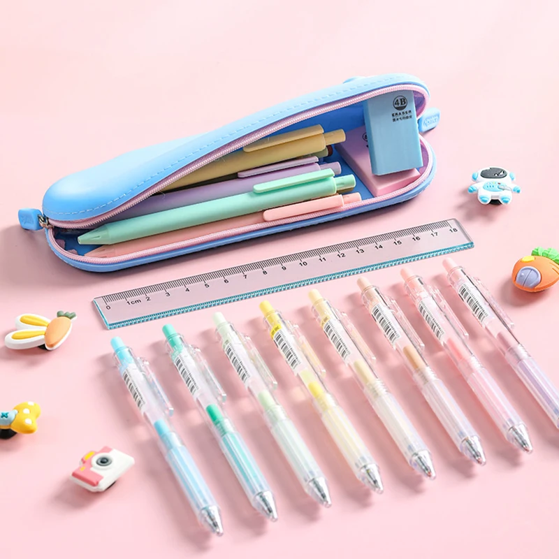 Super soft silicone pencil case macaron color waterproof small capacity for boys and girls buggy bag student stationery pencil