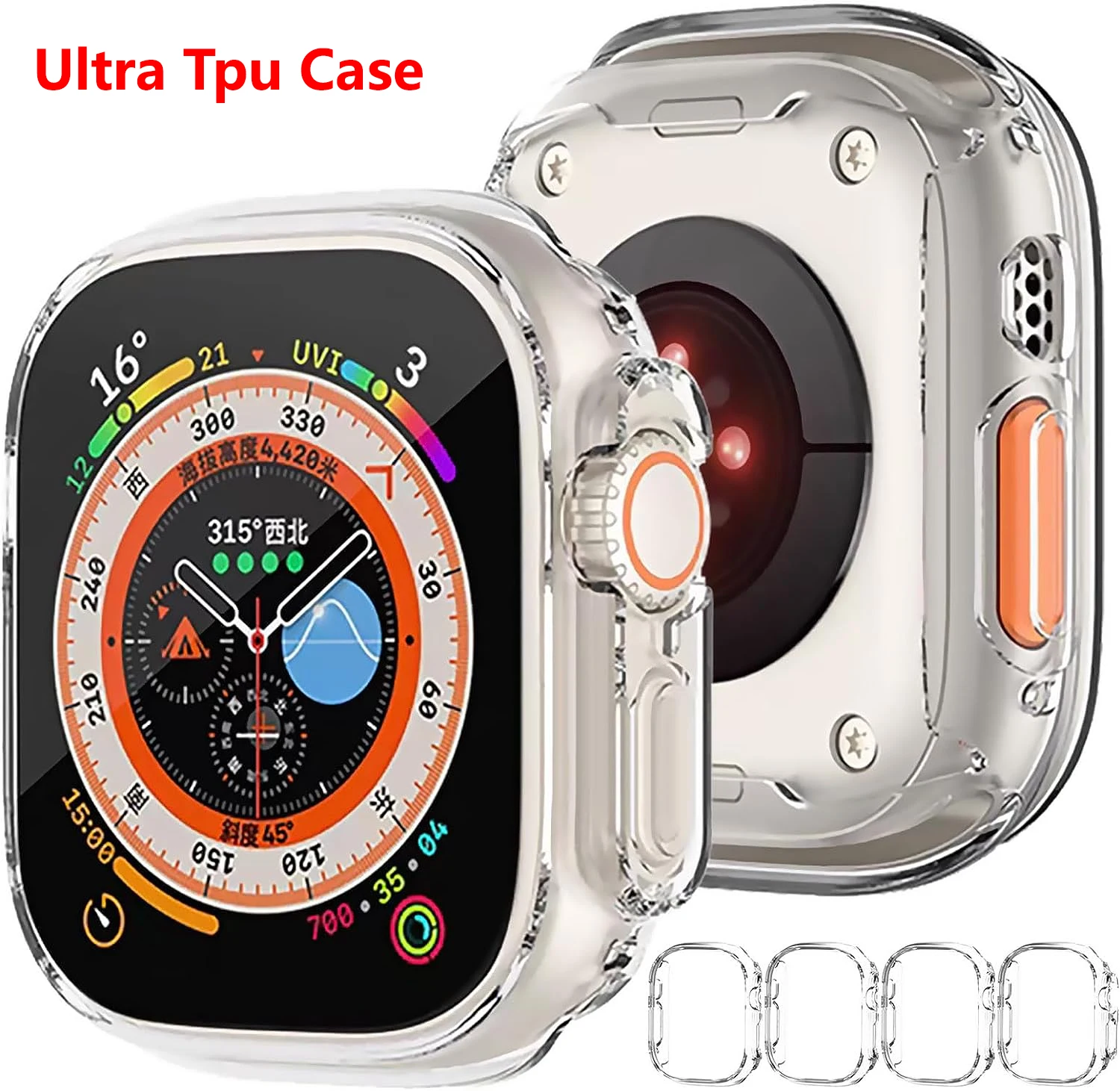 Funda transparente para Apple Watch, Protector de pantalla para Apple Watch Ultra, 49MM, Series 8, 7, SE, 6, 5, 4, 3, 45MM, 44MM, accesorios