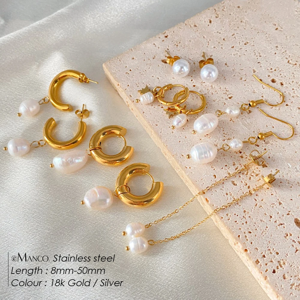 EMANCO Freshwater Pearl Earrings Stainless Steel Women's Jewelry Chain Drop Pierced Earrings Pearl Jewelry Set Gift Wholesale