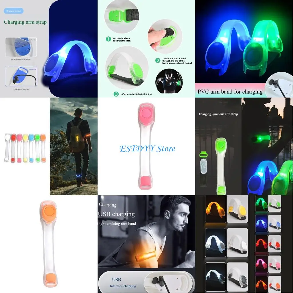 

G6DE Reflective Safety Wristband USB Charging Armband Illuminated LED Arm Strap